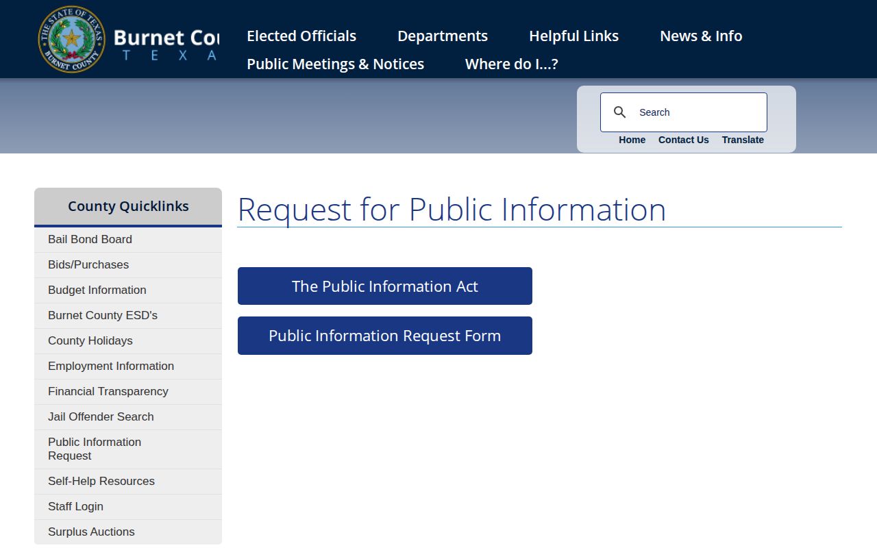 Burnet County 24-hour release public information request channel