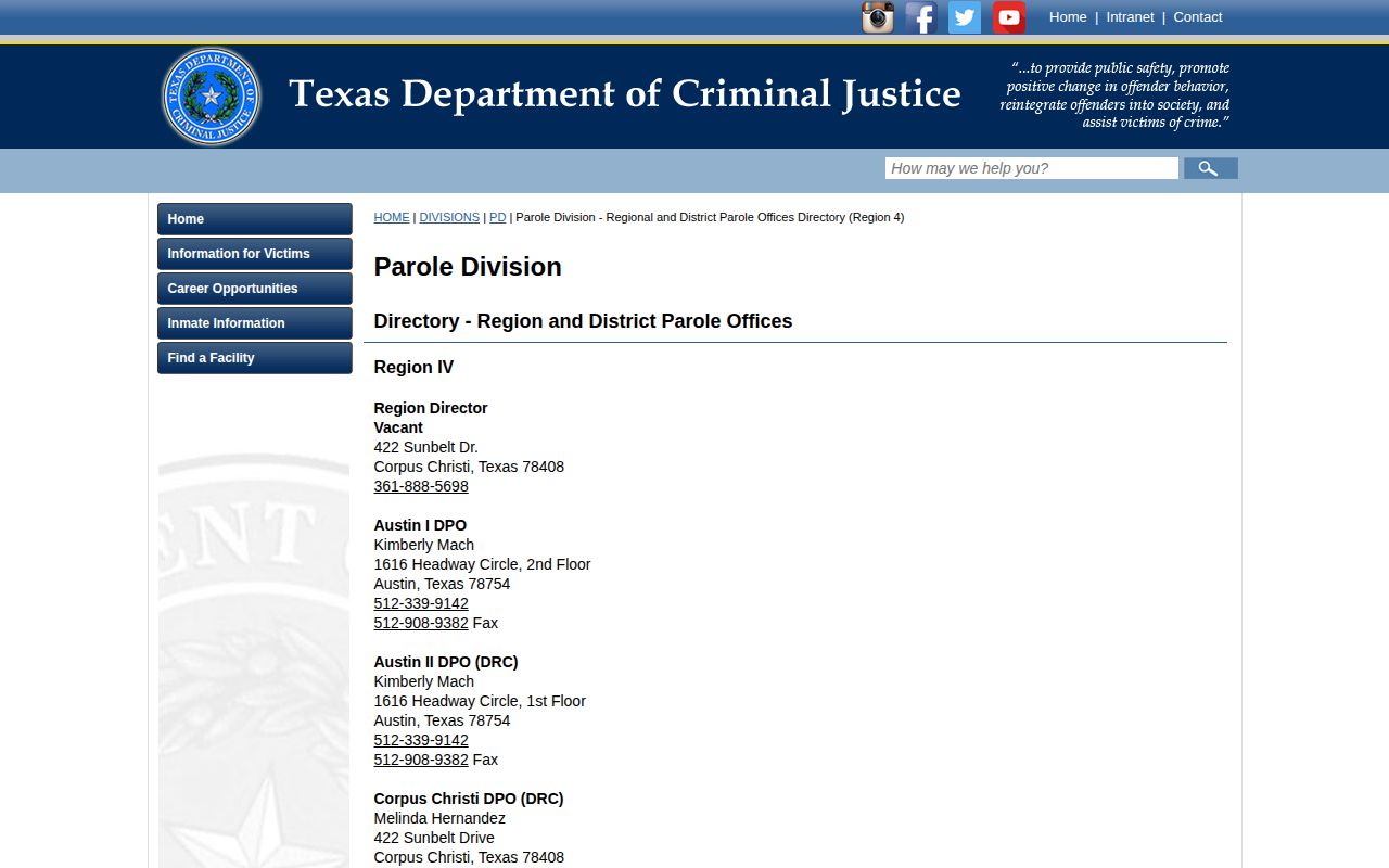 Georgetown office for Burnet County parole supervision