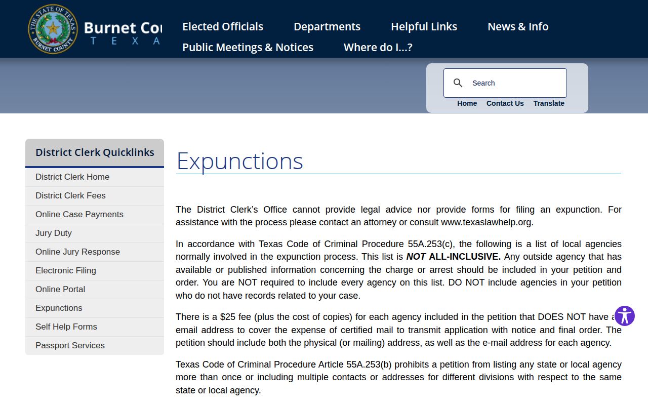 Burnet County released inmate mugshot expunction guidance