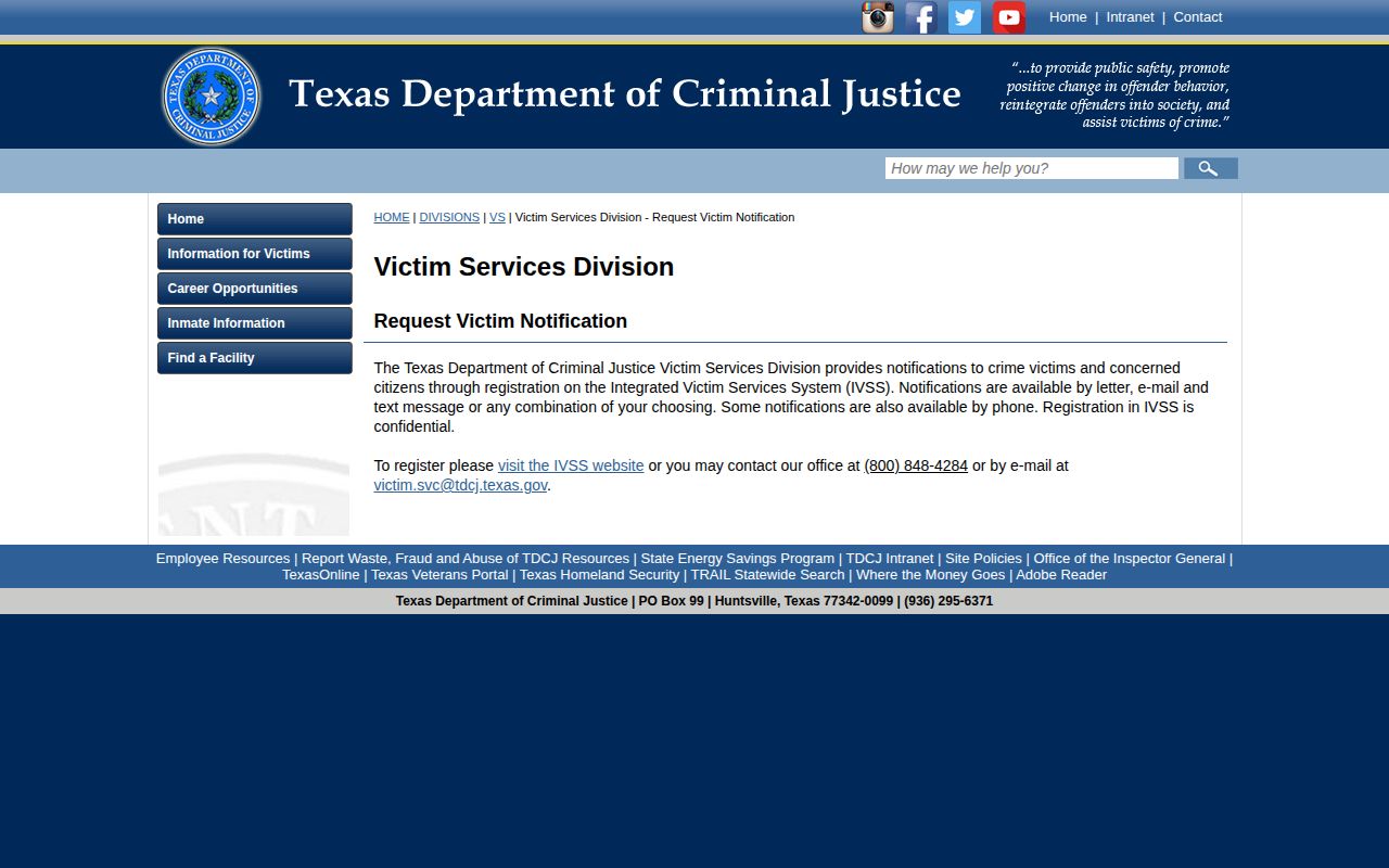 Burnet County TDCJ release notification registration page