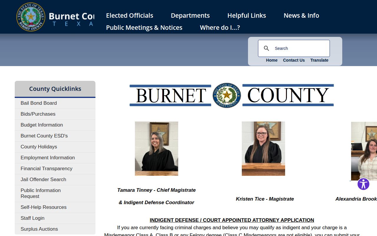 Burnet County released inmate court and magistrate search access